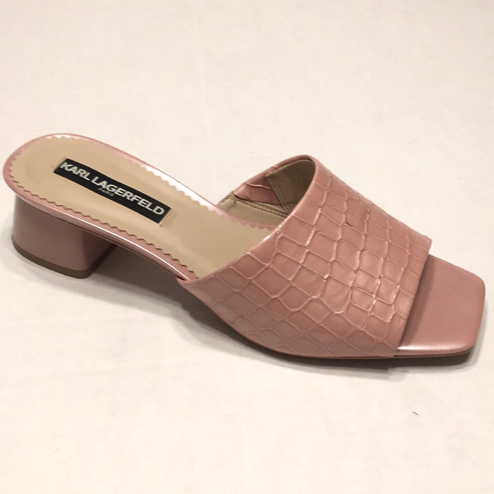 Karl Lagerfeld Paris Style Macaria Croc Mules Sandal Block Heels Blush Mauve 8.5